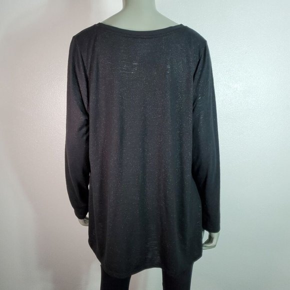 Lane Bryant Top Plus Size 18/20‎ Metallic Chiffon Hem Stretch Long Sleeve Black - Picture 4 of 5